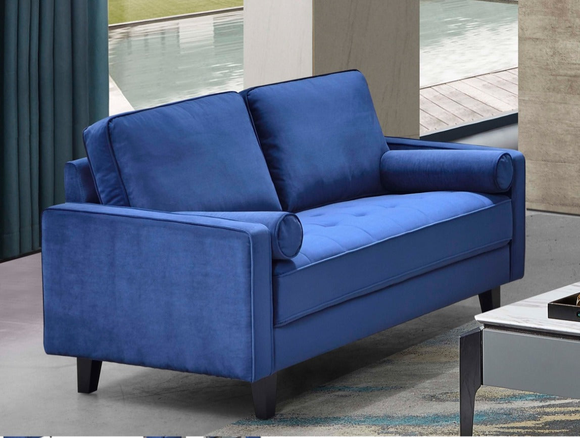 MZ-BORDEAUX Love Seat, Blue, Velvet, Black Legs