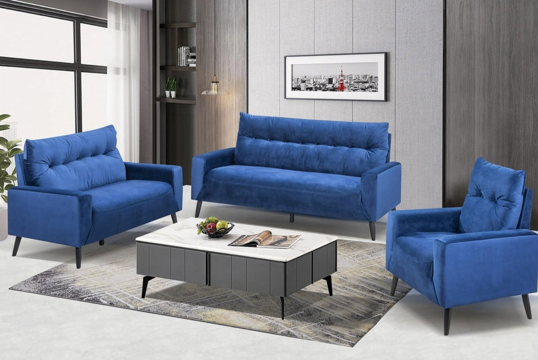 MZ-VERONA Chair, Blue, Velvet, Button Tufting