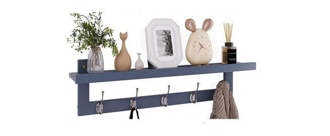 JL Wall Mounted Coat Hooks with Shelf, Grey, Black or Brown, 27" Wide