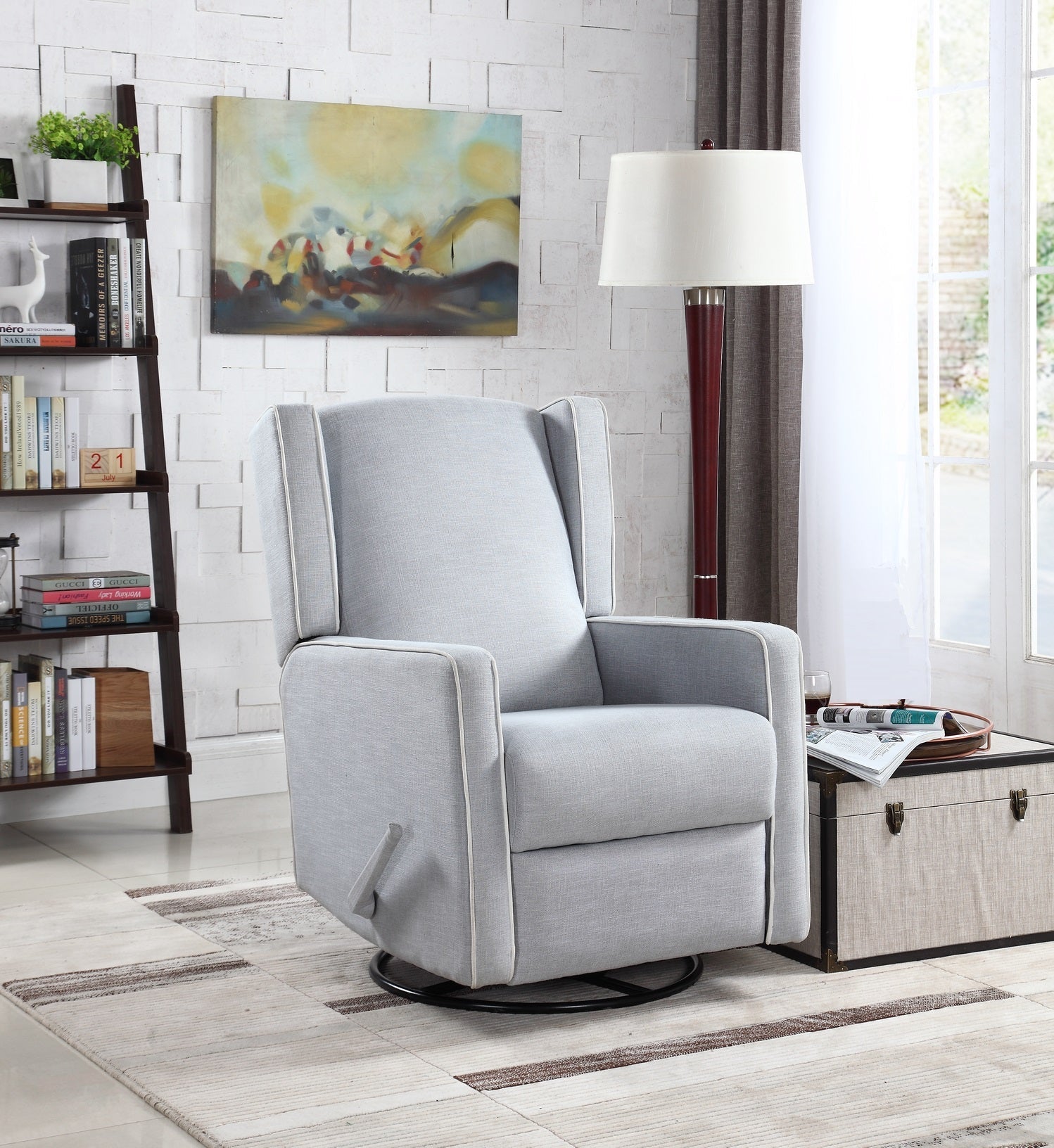 "770" Recliner, Swivel, Glider, Grey, Fabric, White Piping