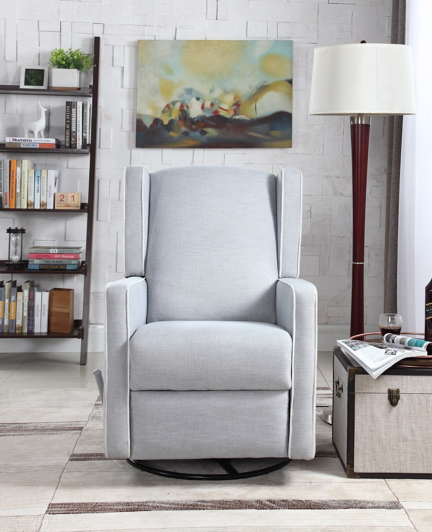 "770" Recliner, Swivel, Glider, Grey, Fabric, White Piping