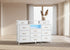 JL 12DRW Dresser, White, 63" Wide, 12 Fabric Drawers, Led Lights, Metal Frame