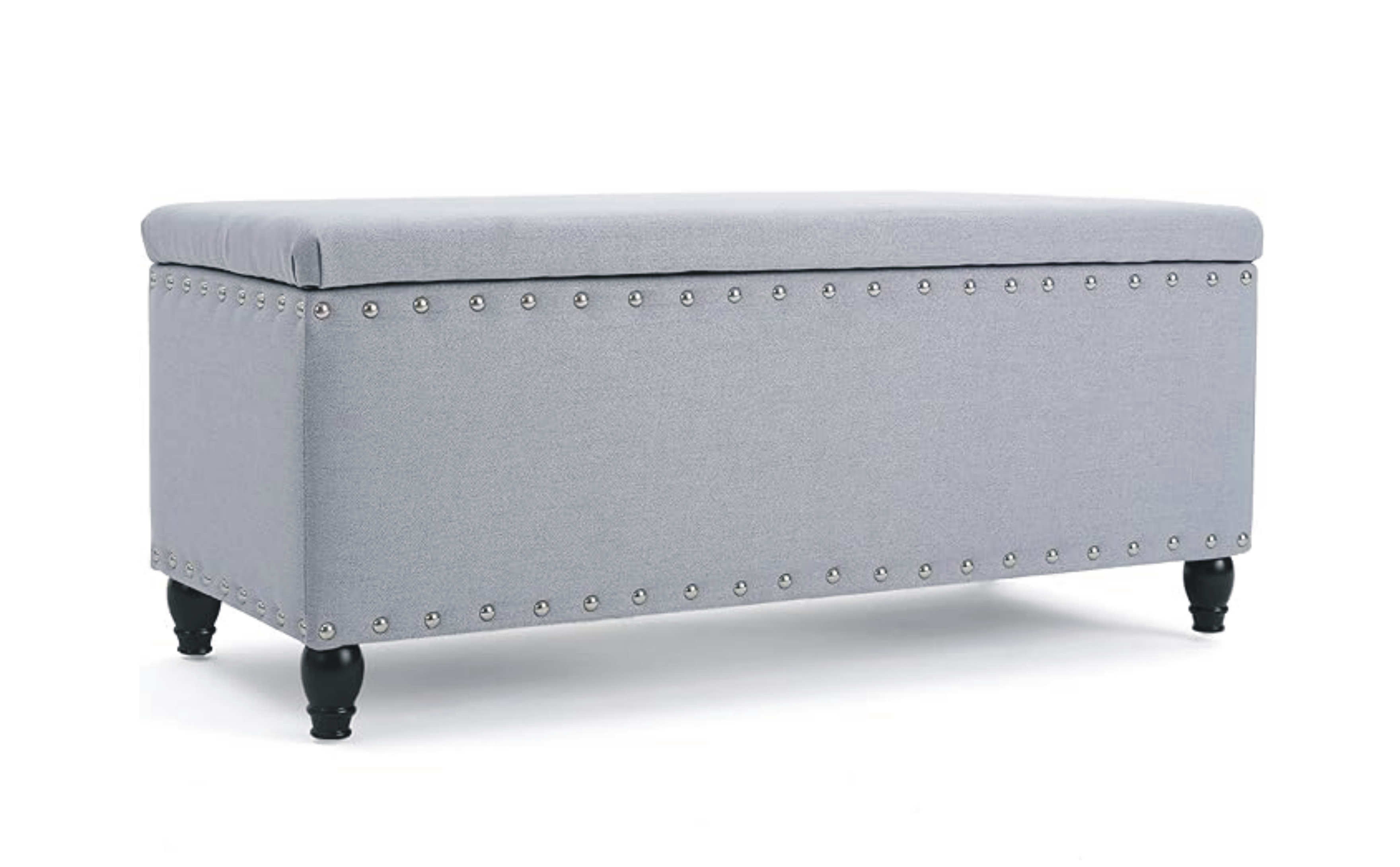 JL-54 Storage Bench, Grey, 41" Wide, Polyester Fabric, Decorative Studs