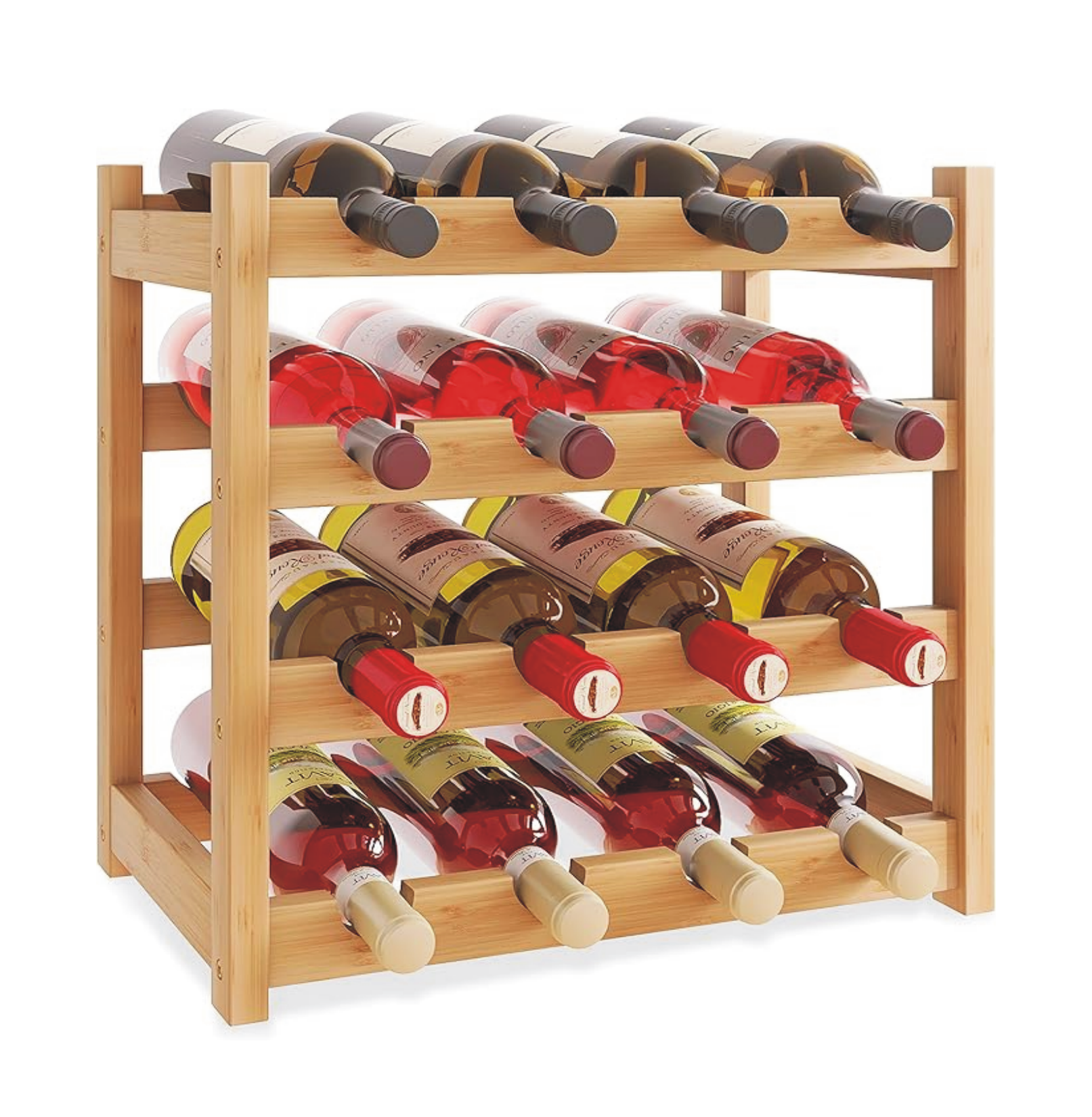 JL Wine Rack, Natural, Free Standing, 4 Layer