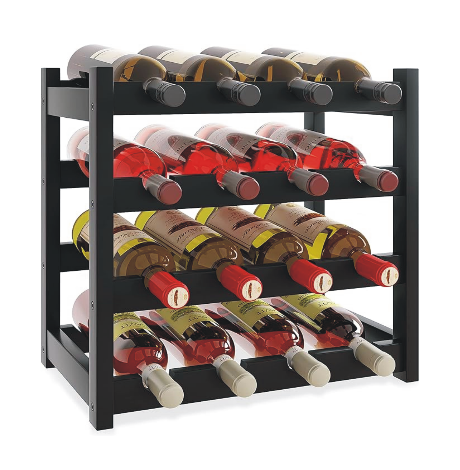 JL Wine Rack, Black, Free Standing, 4 Layer