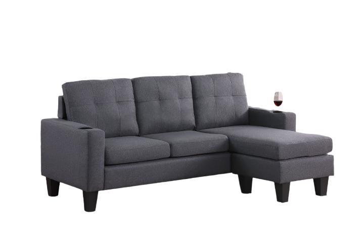 "ROBYN" Sectional Sofa, 74" Wide, Grey Fabric, Reversible Chaise