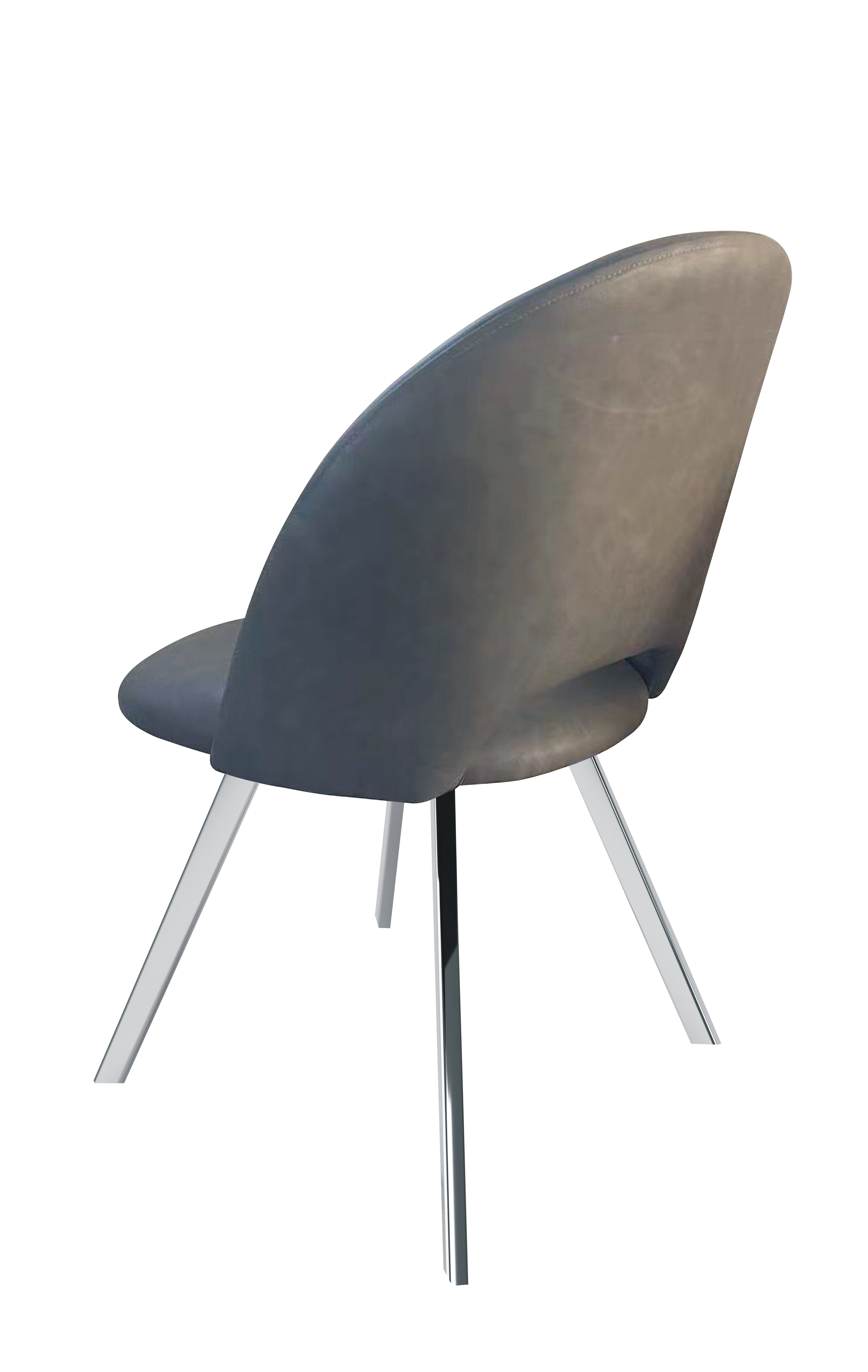 C-1541 Dining Chairs, Grey, Faux Leather, Stainless Steel Legs (Set of 2)