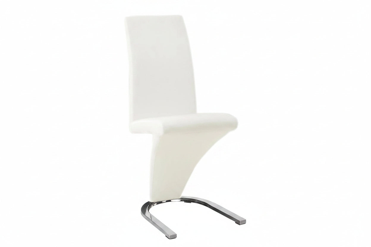 T-1448 | C-1786 Dining Set, 7 Pc, 63" Table + 6 Chairs, Chrome + Glass Table, "Z" Chrome + White Chairs