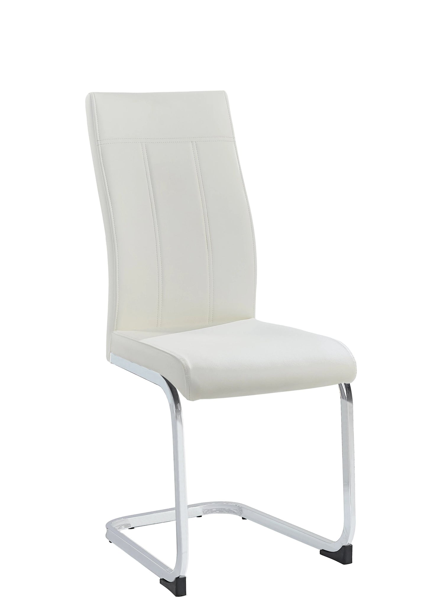 T-1448 | C-1878 Dining Set, 7 Pc, 63" Table + 6 White Chairs, Chrome Steel Table Legs, Glass Top