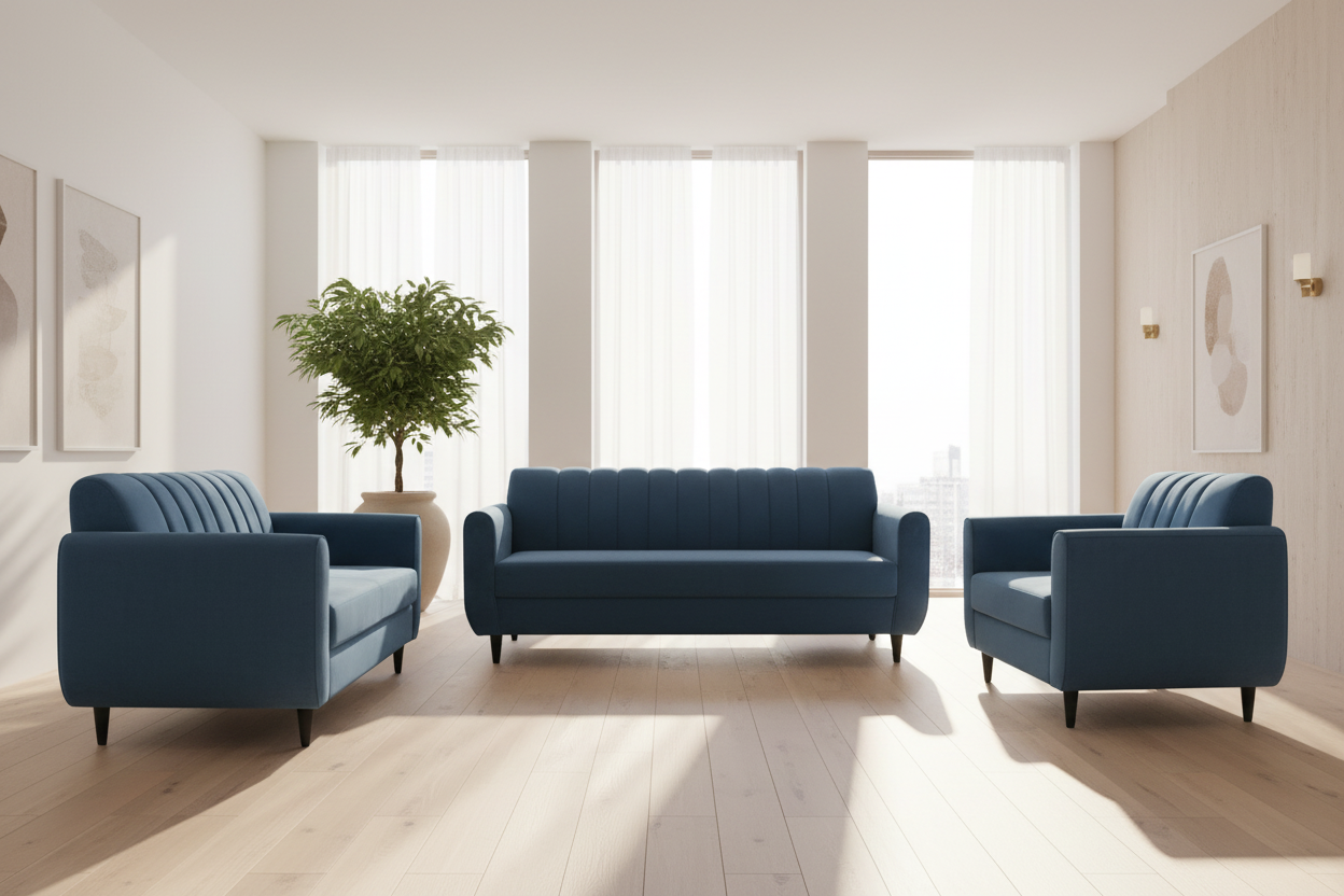 REL "Molly" Sofa Set, 3Pc, Many Fabric and Colour Choices, Vertical Tufted Back, Single Bench Seat
