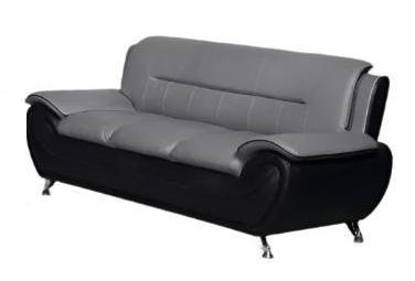 BOL "FELIX" Sofa, 80" Wide, Black, Grey, Faux Leather, Chrome Legs