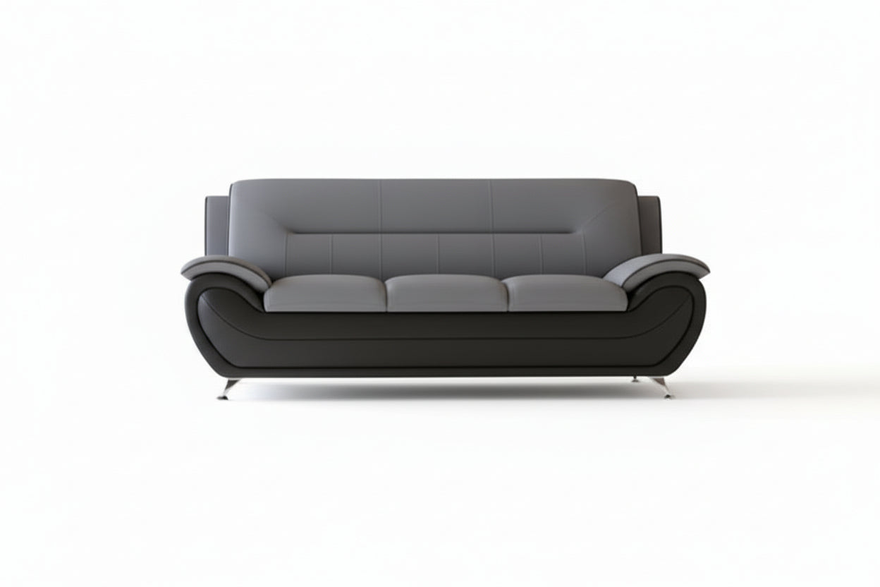 BOL "FELIX" Sofa, Black + Grey, Faux Leather, Chrome Legs