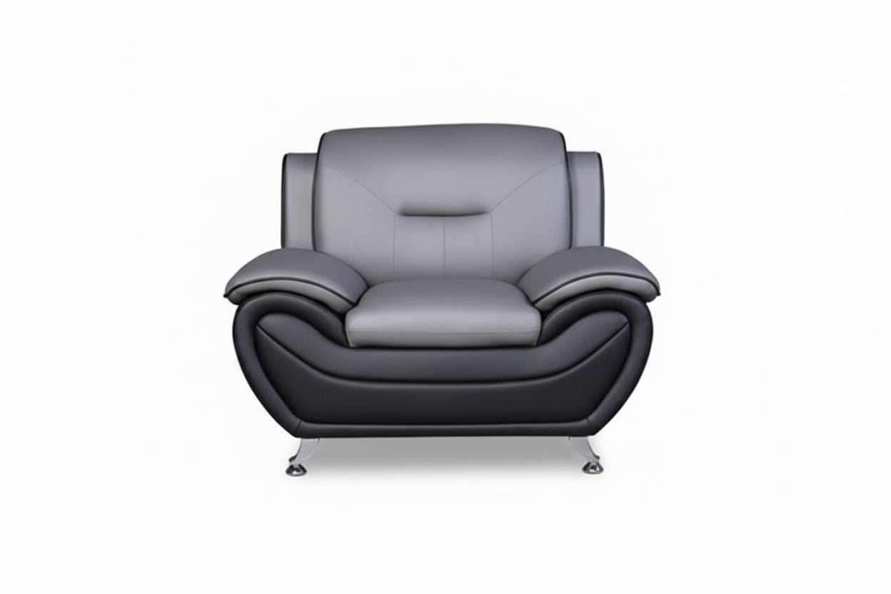 BOL "FELIX" Armchair, Black and Grey, Faux Leather, Chrome Legs