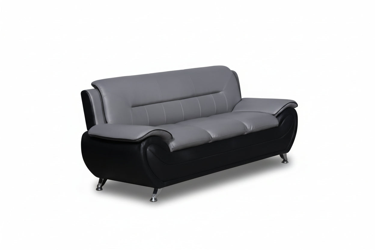 BOL "FELIX" Sofa, Black + Grey, Faux Leather, Chrome Legs