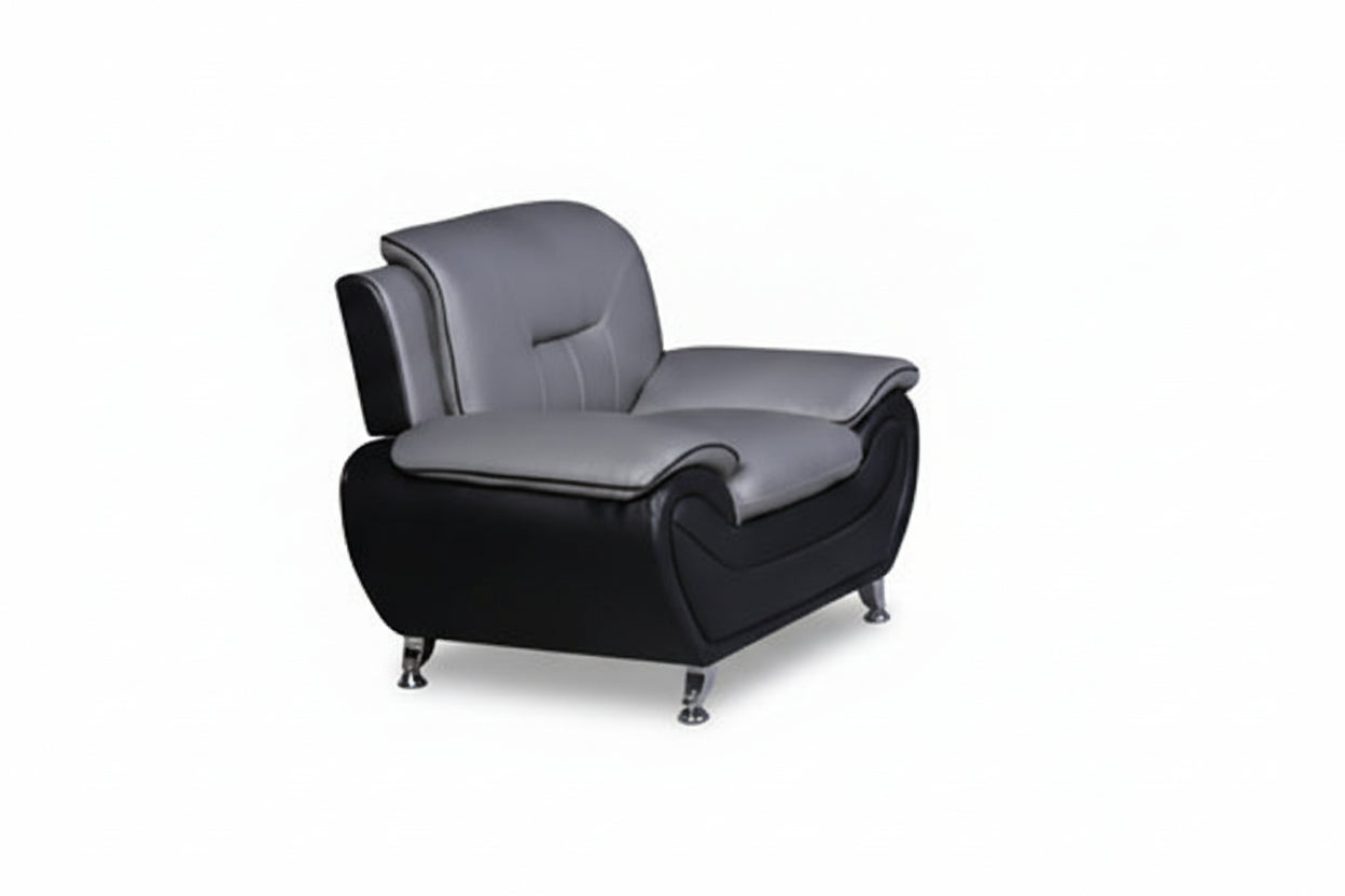 BOL "FELIX" Armchair, Black and Grey, Faux Leather, Chrome Legs