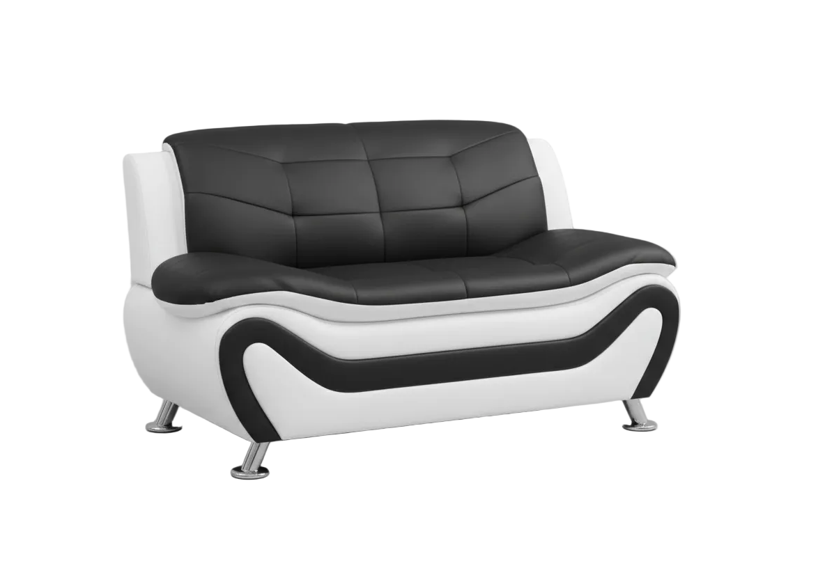 BOL "AUCKLAND" Loveseat, Black + White, Faux Leather, Chrome Legs
