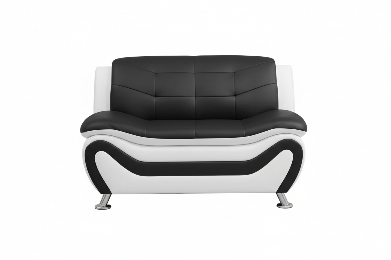 BOL "AUCKLAND" Loveseat, Black + White, Faux Leather, Chrome Legs