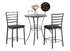 IF-1004 Pub Set, 3Pc, 30" Round, Dark Faux Marble Table Top, Grey Metal Frame, Upholstered Black Seats, Ladder Back