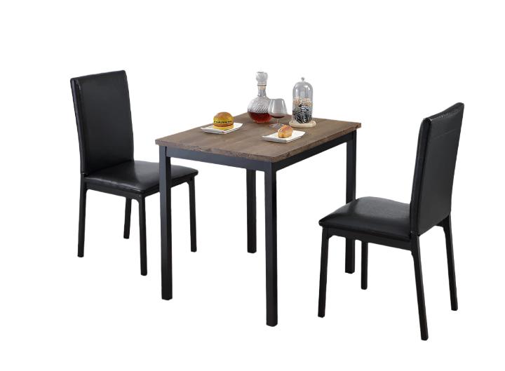 T-1025 | C-1025 Dining Set, 3Pc, 32" Brown Table Top, Black Frame, Faux Leather Chair