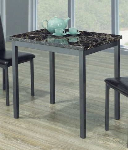 T-1210 Dining Table, 32" Dark Faux Marble Top, Gun Metal Frame