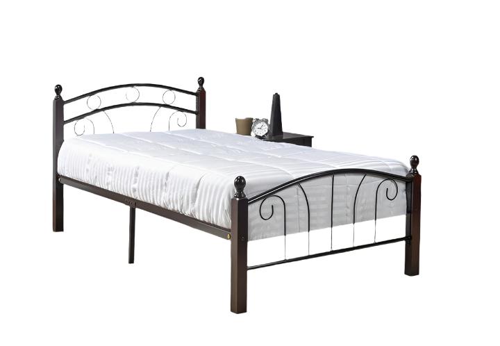 IF-128 Bed, Black, Metal Frame, Espresso Posts