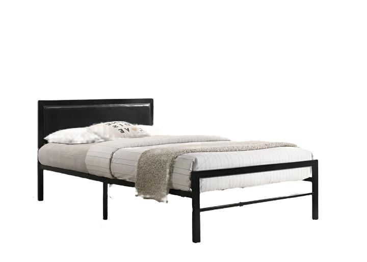 IF-142B Bed, Black Metal Frame, with Black Padded Headboard