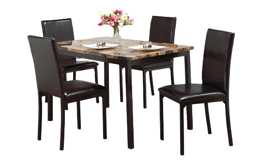 IF-1520 - 5Pc Dining Set, Light Brown Faux Marble Top Table & 4 Chairs