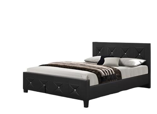 IF-177 Bed, Black Padded Faux Leather Headboard and Footboard, Jewels