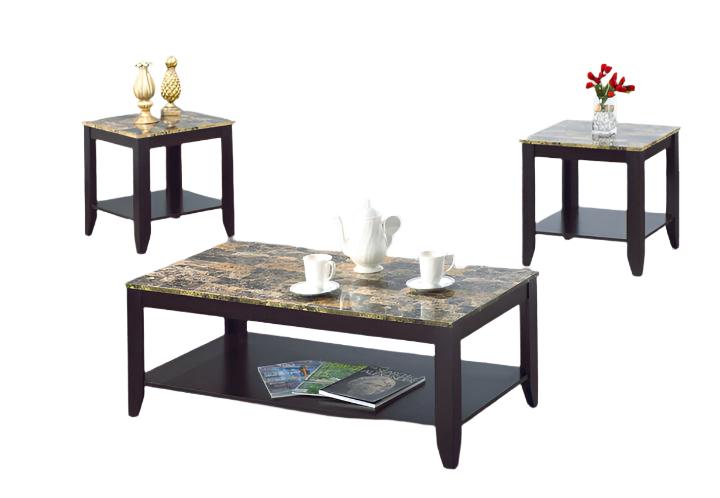 IF-3218 Coffee Table Set, 3Pc, Espresso & Light Brown Faux Marble