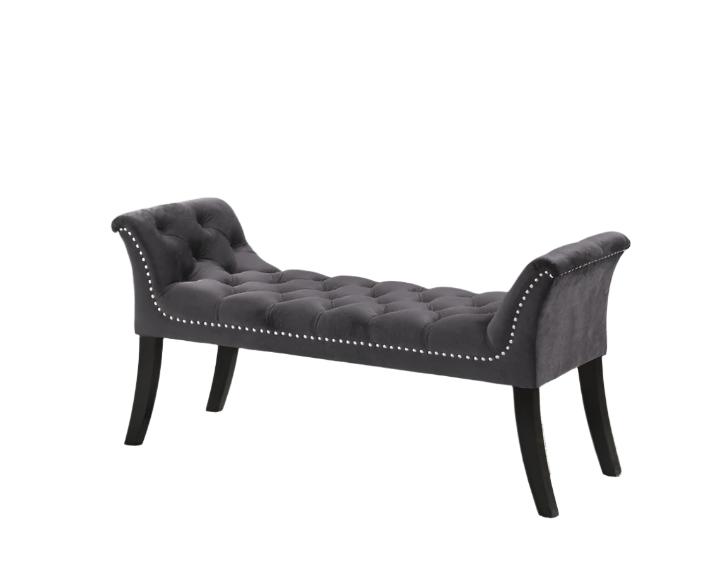 IF-6230 Bench, Grey, Velvet, Deep Tufting, Nailhead Detail