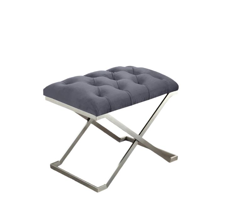 IF-6290 Ottoman, Grey, Velvet Seat, Stainless Steel Frame