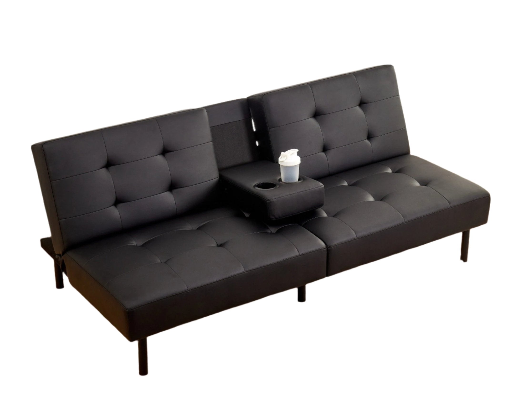 IF-8091 Click Klack, Black, Futon, Faux Leather, Black Legs, Folding Drinks Holder