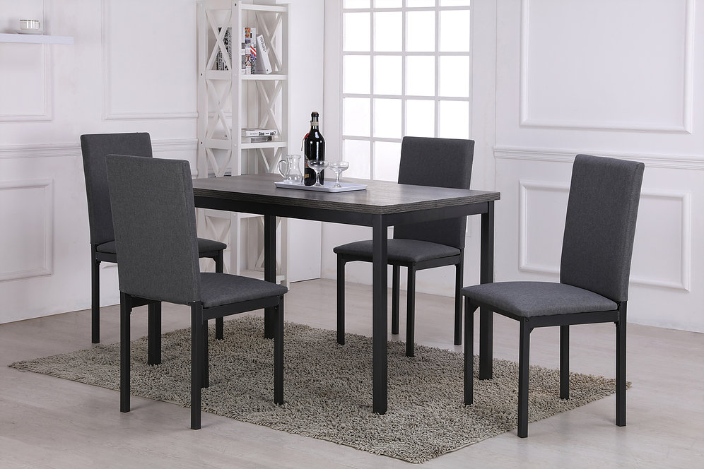 T-1526 Dining Table, 48" Grey Top, Gun Metal Grey Frame
