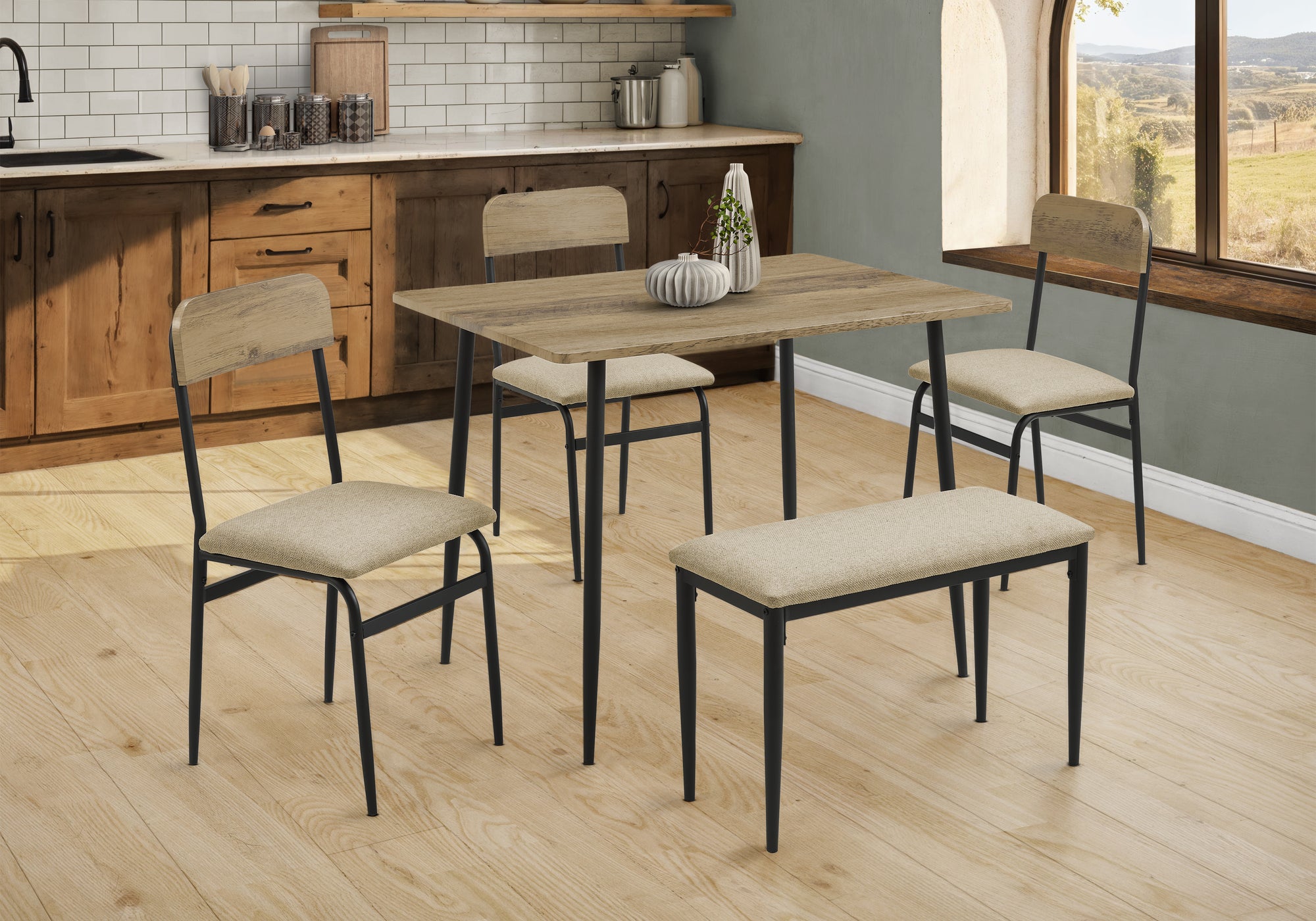MN-211027    Dining Set, 5pcs Set, 40" Rectangular, Small, Kitchen, Black Metal, Contemporary, Modern