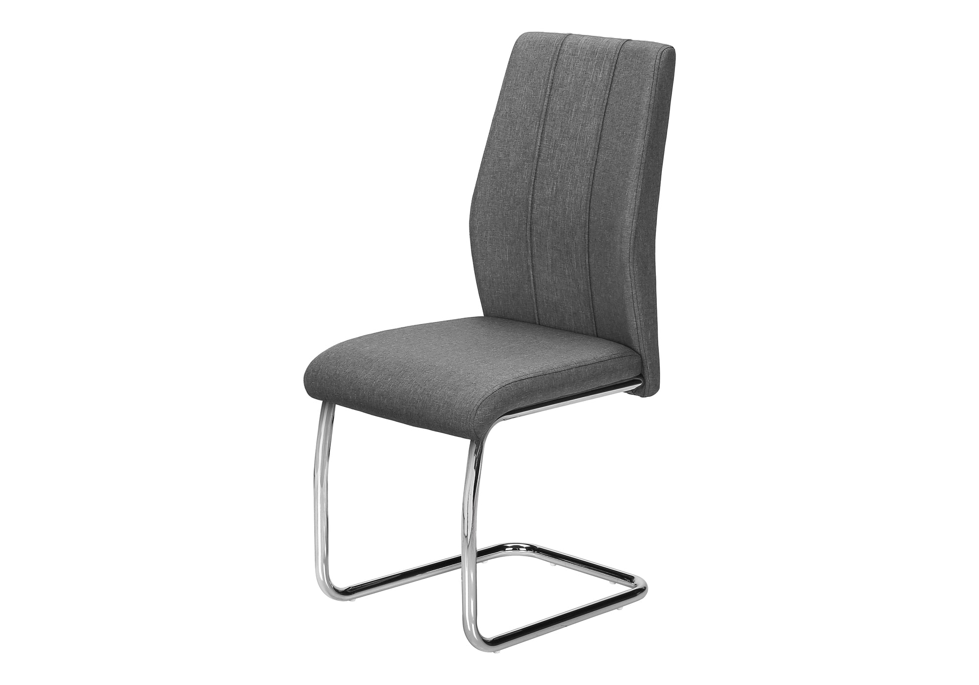 MN-261061    Dining Chair, Set Of 2, Side, Upholstered, Kitchen, Dining Room, 39" Height, Grey Fabric, Chrome Metal, Contemporary, Modern