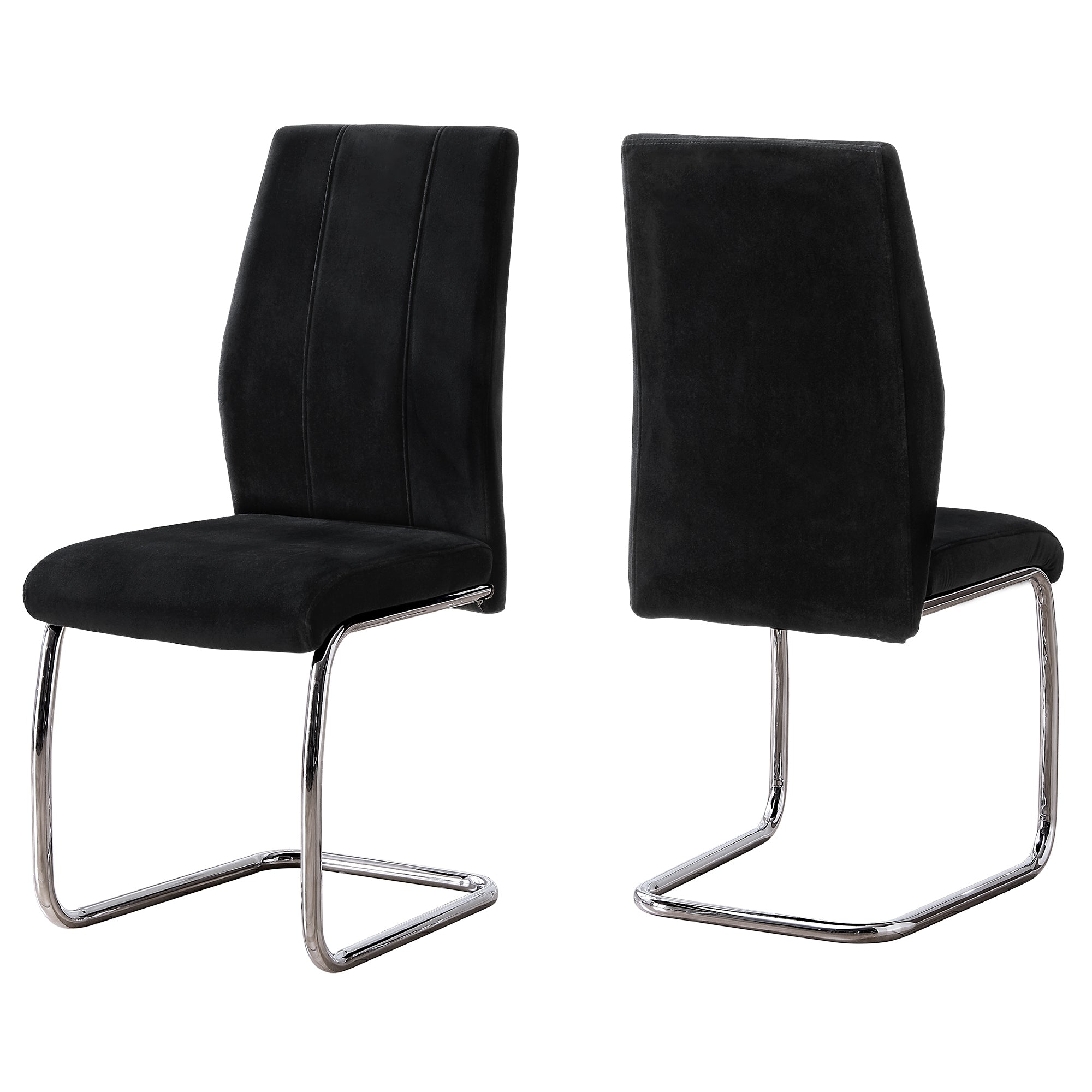 MN-R321067    Dining Chair, Set Of 2, Side, Pu Leather-Look, Upholstered, Metal Legs, Kitchen, Dining Room, Velvet, Metal Legs, Black, Chrome, Contemporary, Modern