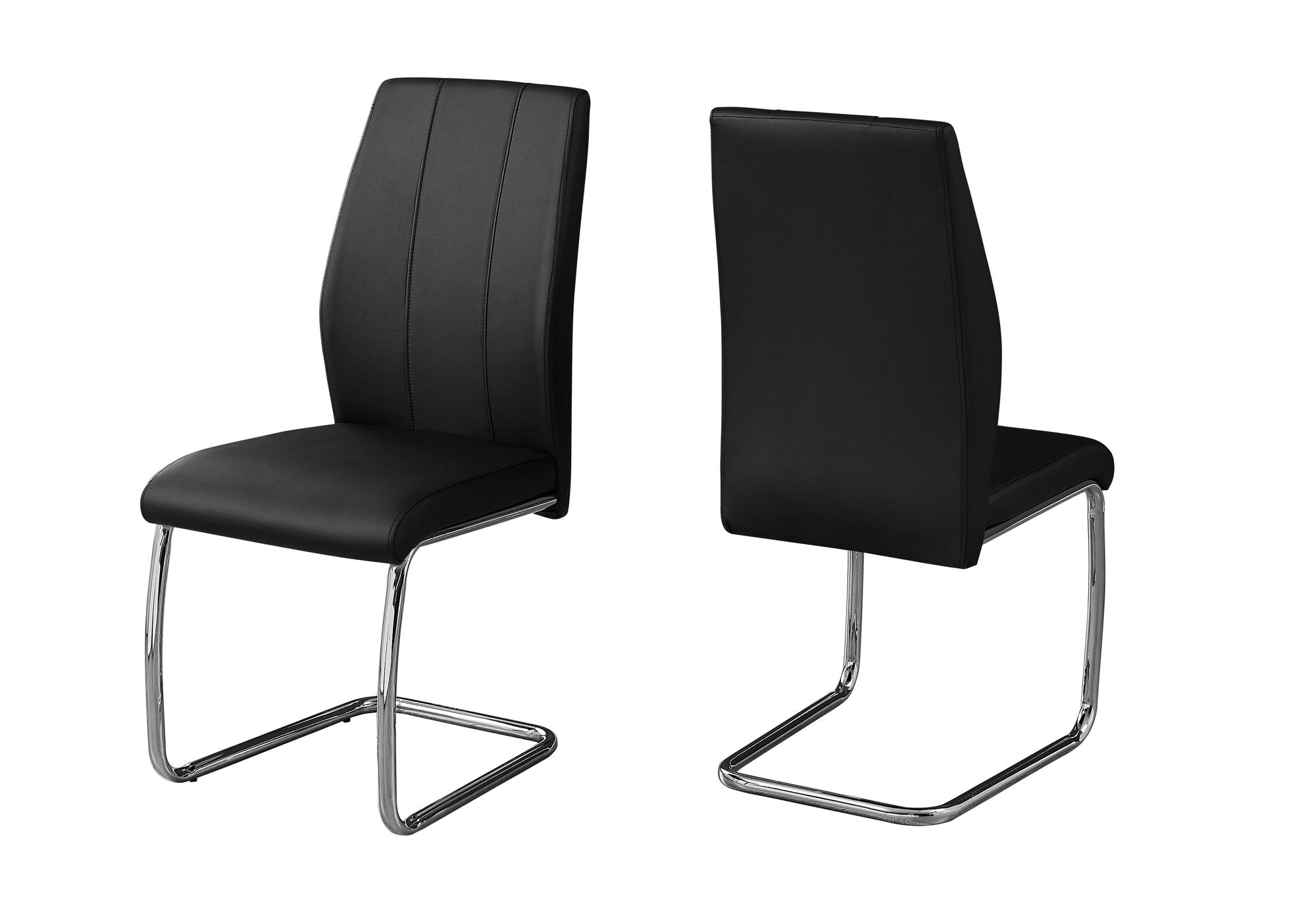 MN-R321076    Dining Chair, Set Of 2, Side, Pu Leather-Look, Upholstered, Metal Legs, Kitchen, Dining Room, Faux Leather, Metal Legs, Black, Chrome, Contemporary, Modern