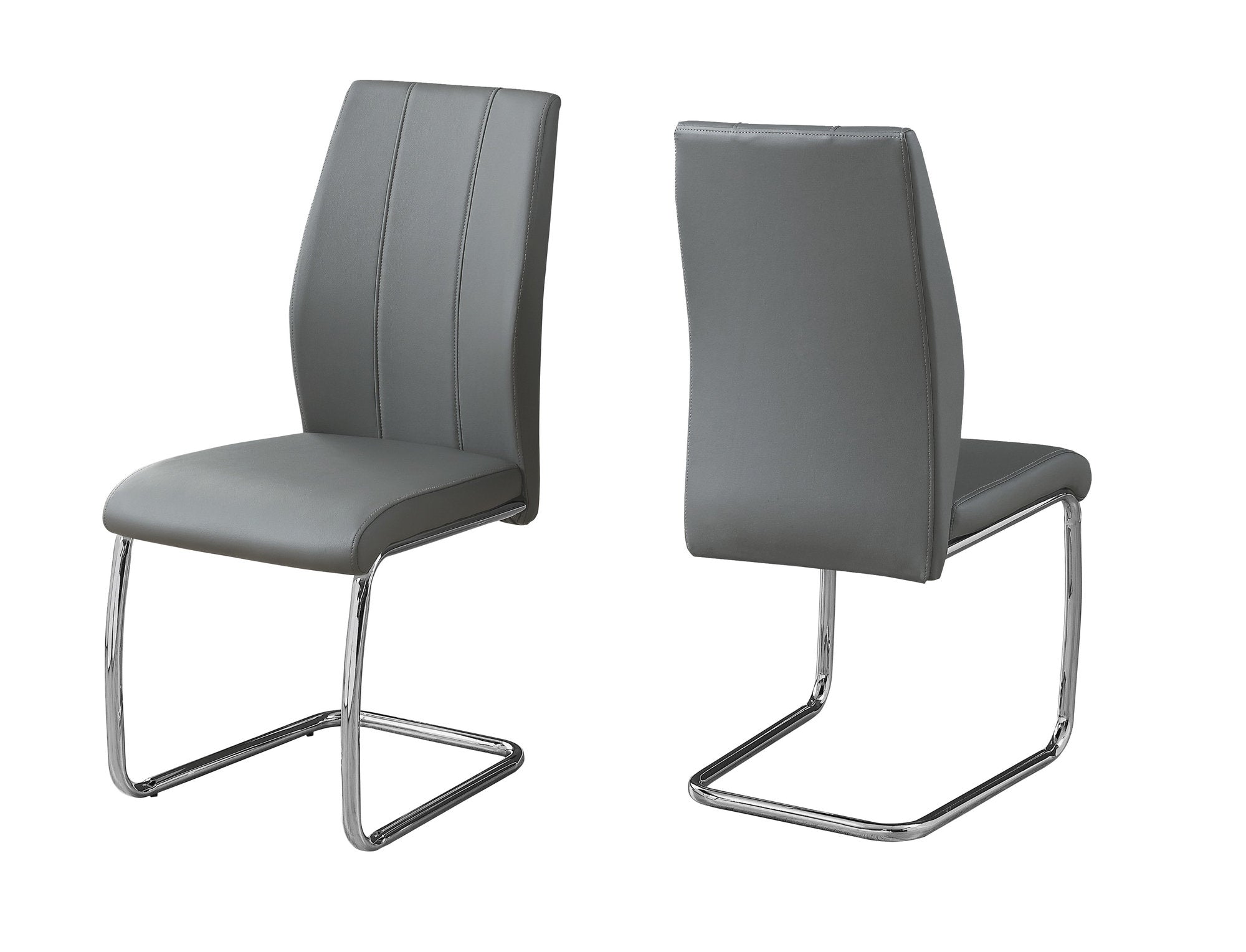 MN-R321077    Dining Chair, Set Of 2, Side, Pu Leather-Look, Upholstered, Metal Legs, Kitchen, Dining Room, Faux Leather, Metal Legs, Grey, Chrome, Contemporary, Modern