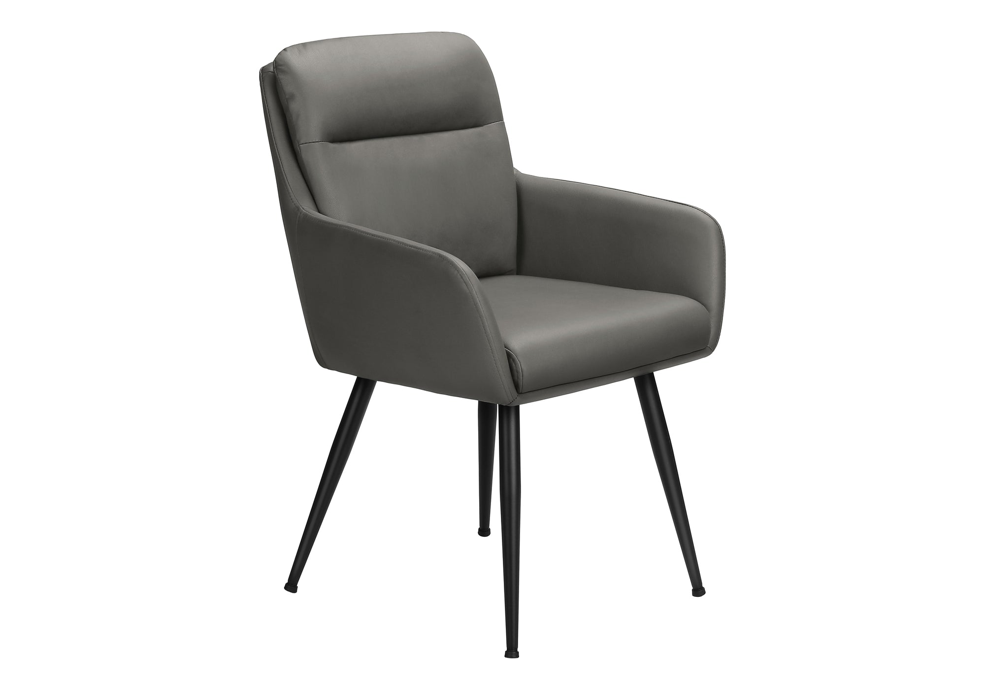 MN-481116    Dining Chair, 34" Height, Set Of 2, Upholstered, Side, Dining Room, Kitchen, Grey Leather Look, Black Metal, Contemporary, Modern