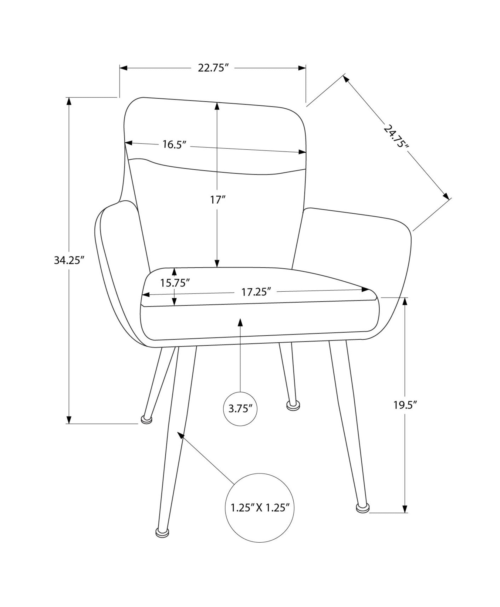 MN-481116    Dining Chair, 34" Height, Set Of 2, Upholstered, Side, Dining Room, Kitchen, Grey Leather Look, Black Metal, Contemporary, Modern