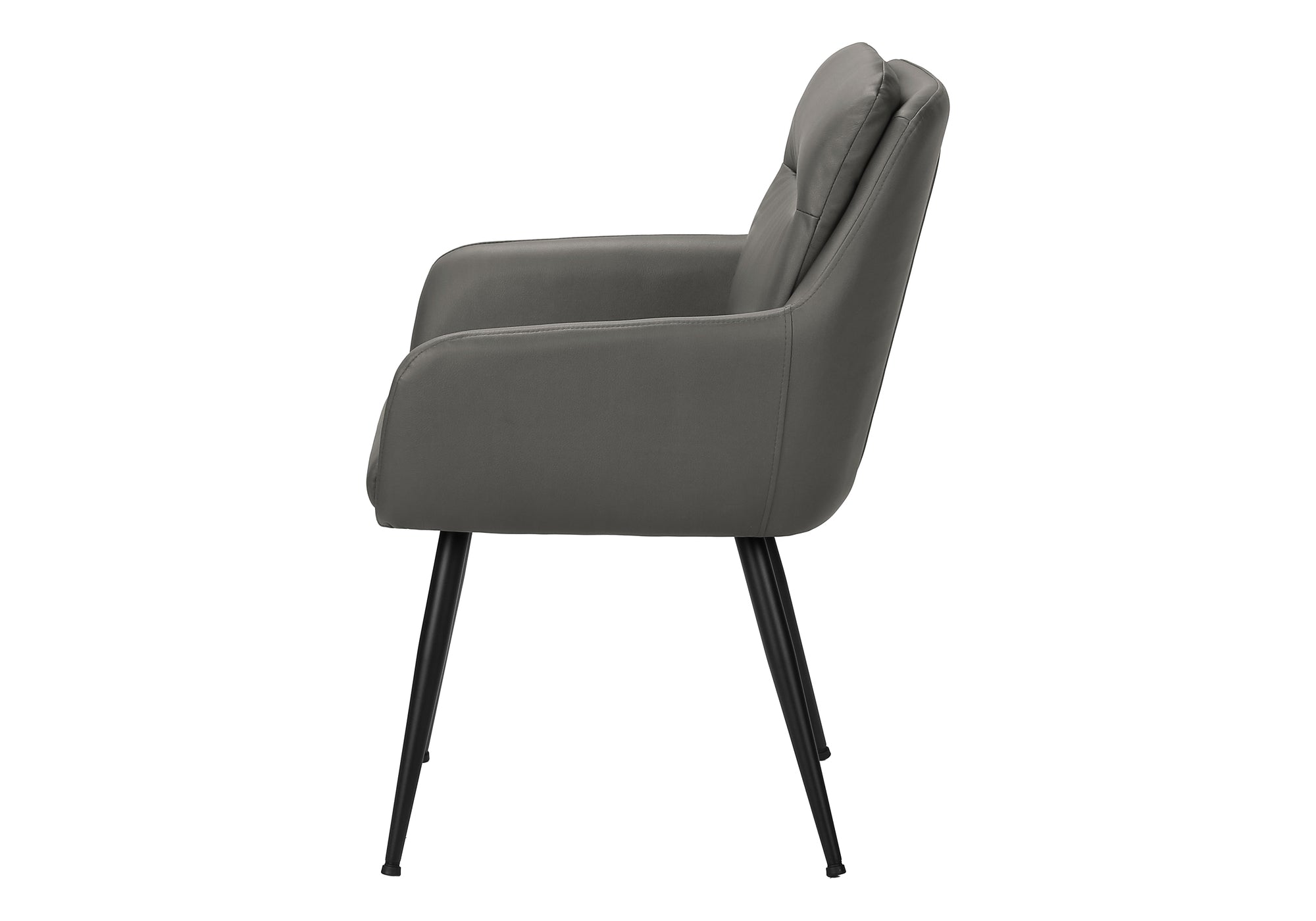 MN-481116    Dining Chair, 34" Height, Set Of 2, Upholstered, Side, Dining Room, Kitchen, Grey Leather Look, Black Metal, Contemporary, Modern
