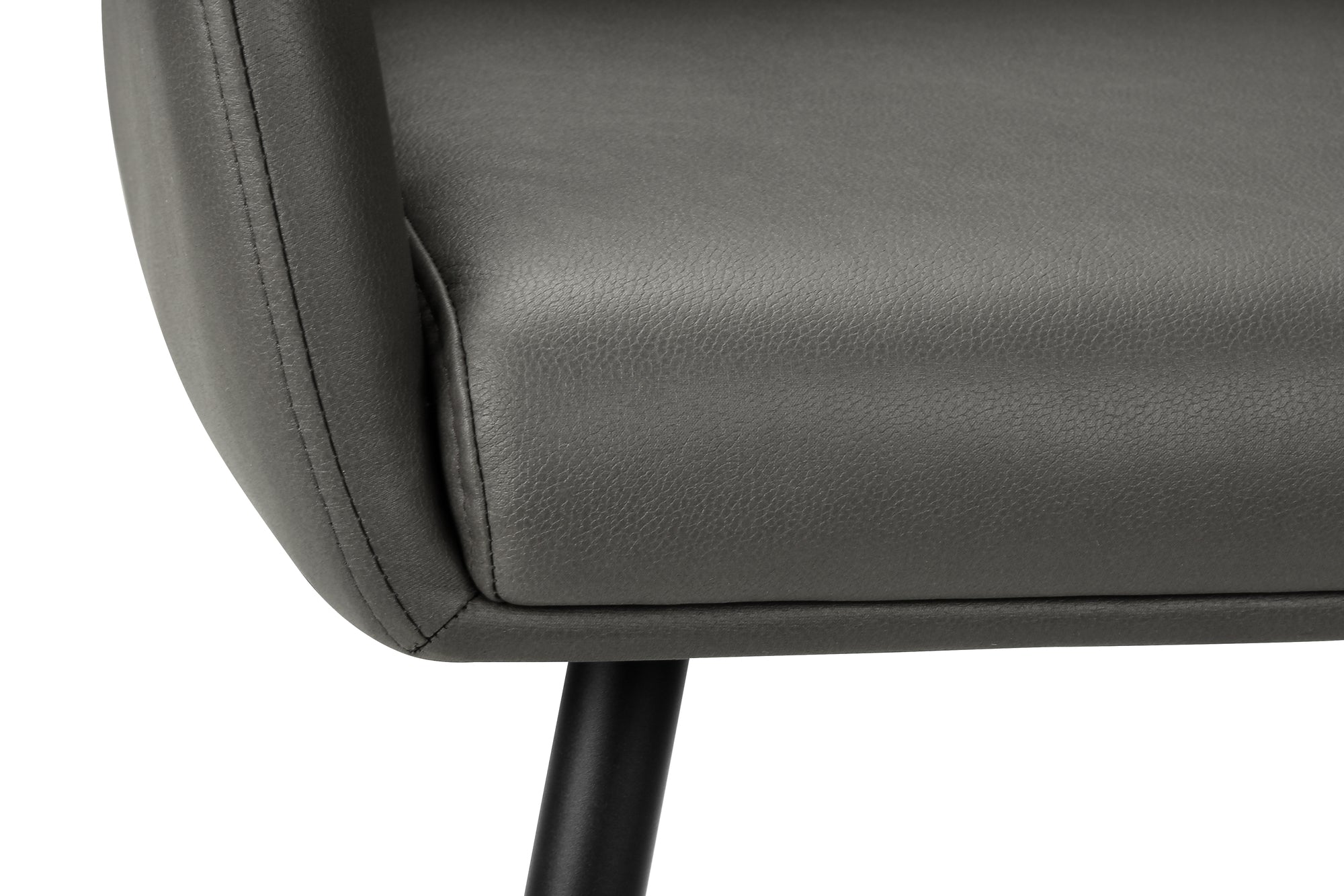 MN-481116    Dining Chair, 34" Height, Set Of 2, Upholstered, Side, Dining Room, Kitchen, Grey Leather Look, Black Metal, Contemporary, Modern