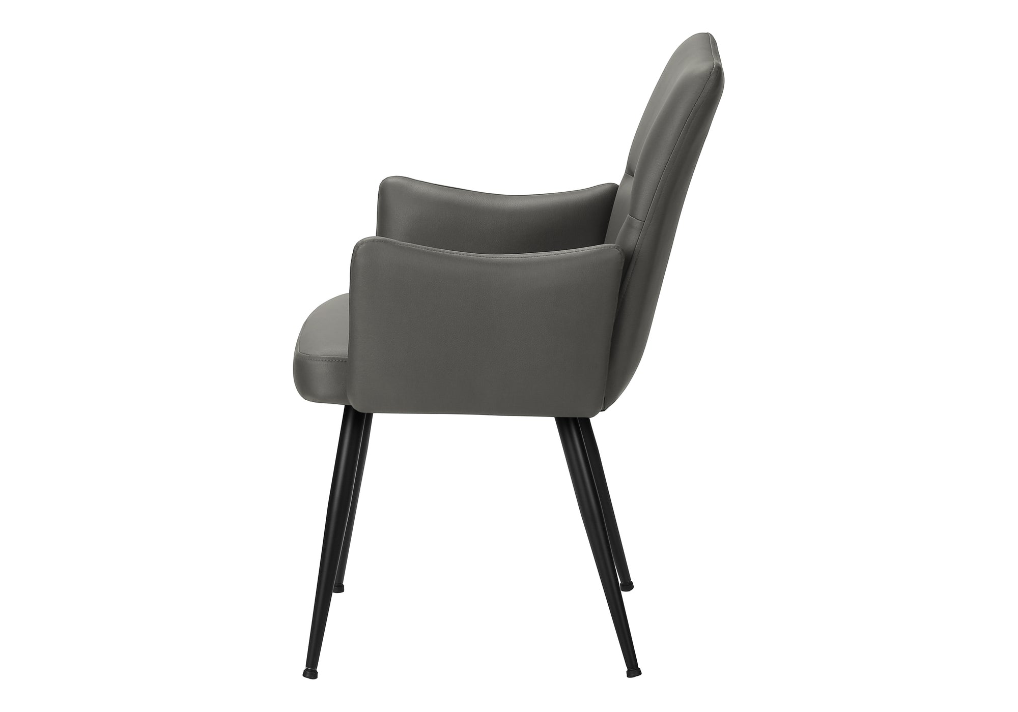 MN-A561126    Dining Chair, 36" Height, Set Of 2, Upholstered, Side, Dining Room, Kitchen, Grey Leather Look, Black Metal, Contemporary, Modern