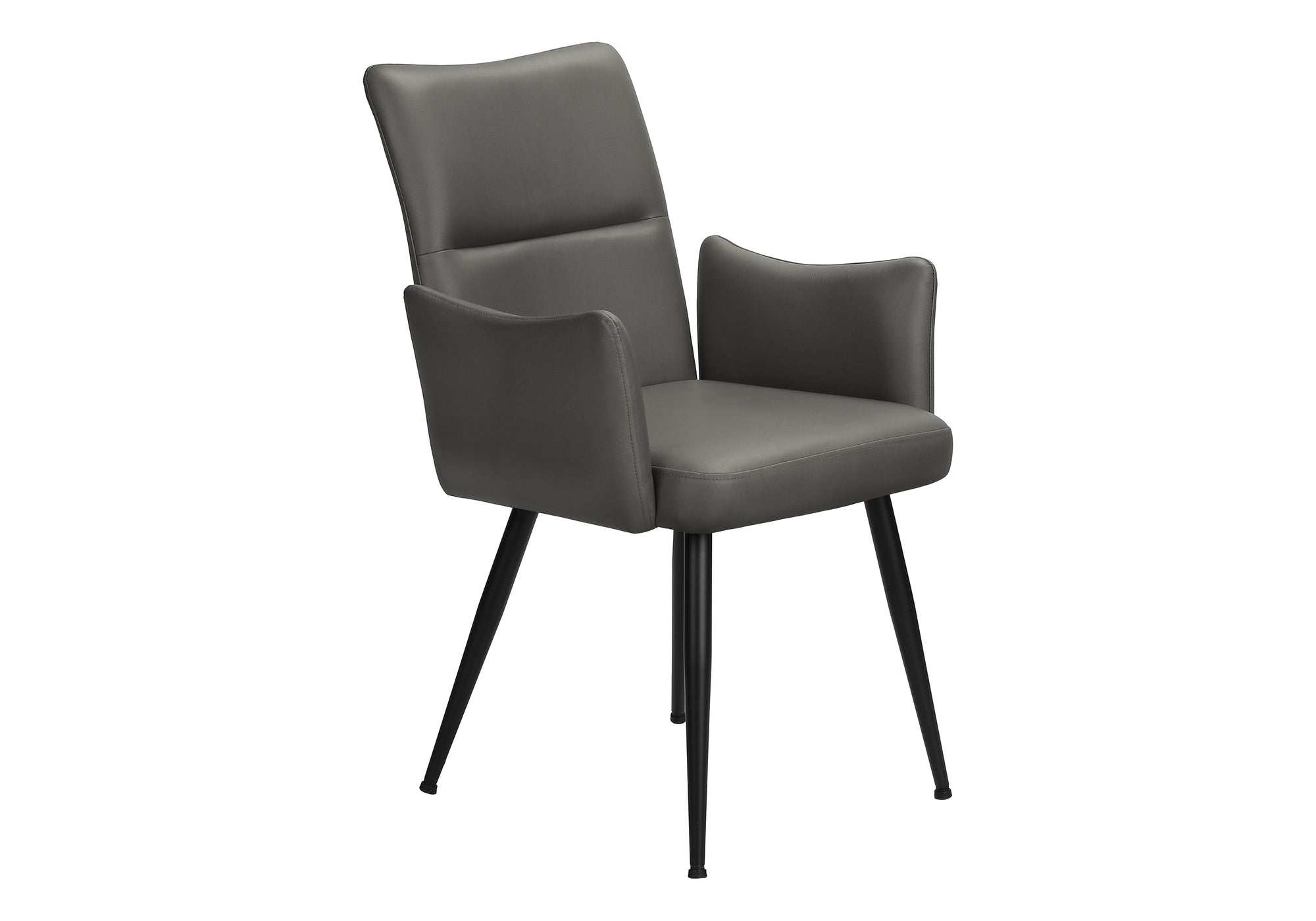 MN-A561126    Dining Chair, 36" Height, Set Of 2, Upholstered, Side, Dining Room, Kitchen, Grey Leather Look, Black Metal, Contemporary, Modern