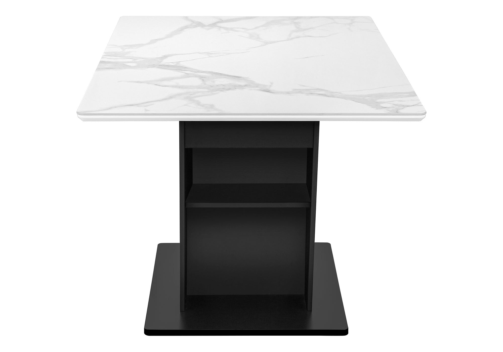 MN-D581128    Dining Table, 60" Rectangular, Sintered Stone Top, Dining Room, Kitchen, White Stone, Black Laminate, Contemporary, Modern