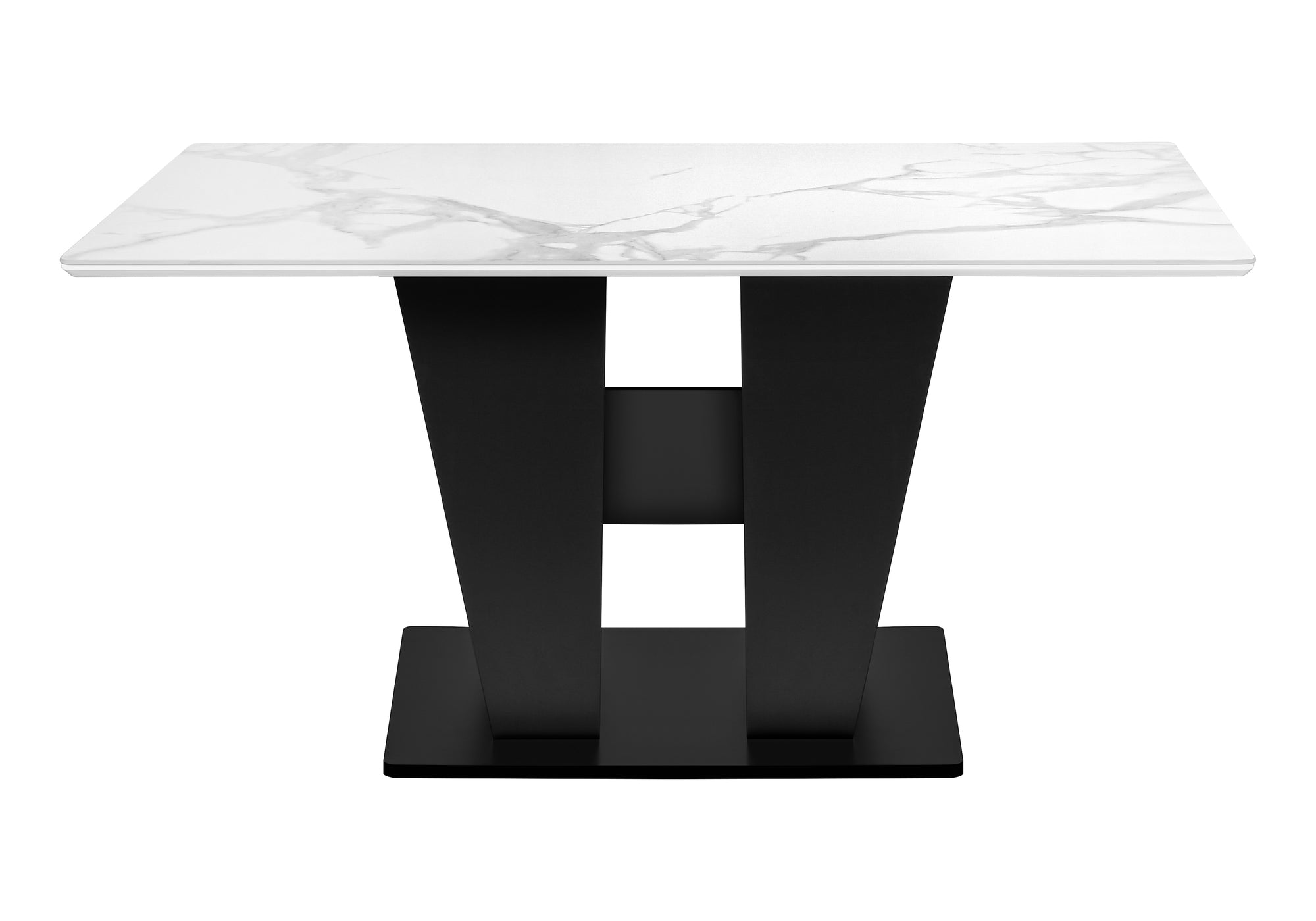 MN-D581128    Dining Table, 60" Rectangular, Sintered Stone Top, Dining Room, Kitchen, White Stone, Black Laminate, Contemporary, Modern