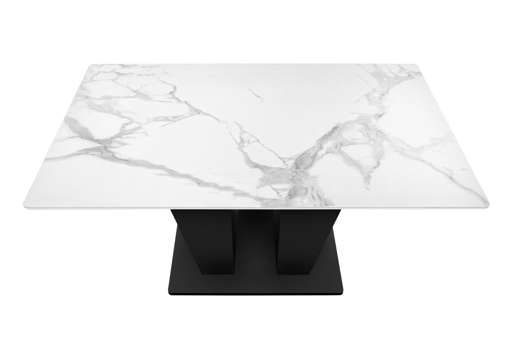 MN-D581128    Dining Table, 60" Rectangular, Sintered Stone Top, Dining Room, Kitchen, White Stone, Black Laminate, Contemporary, Modern