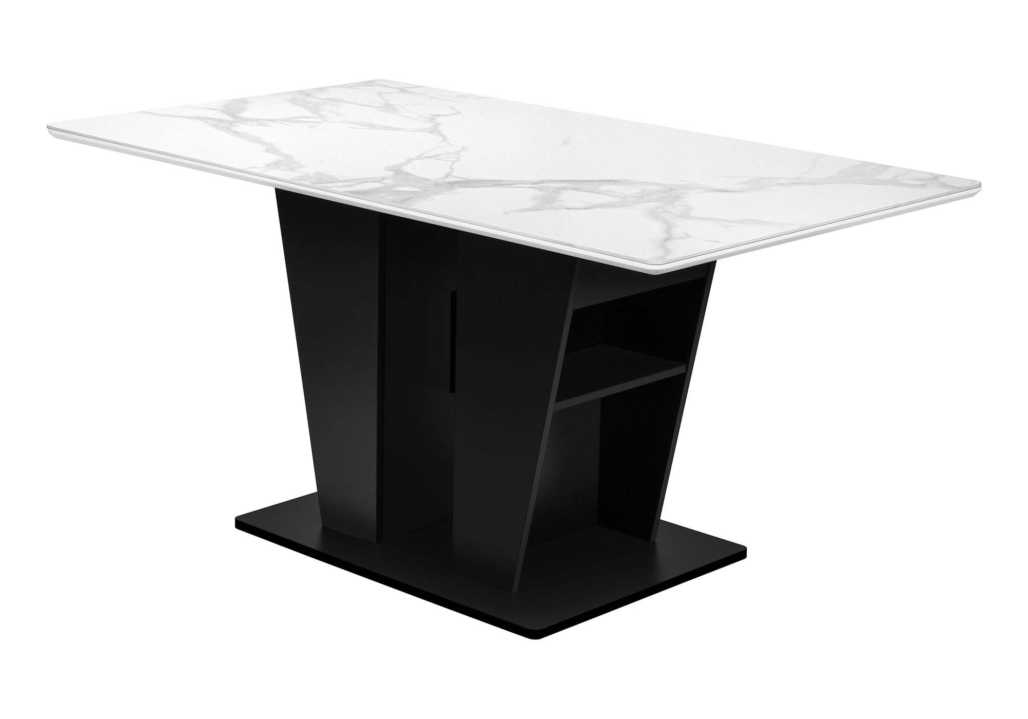 MN-D581128    Dining Table, 60" Rectangular, Sintered Stone Top, Dining Room, Kitchen, White Stone, Black Laminate, Contemporary, Modern