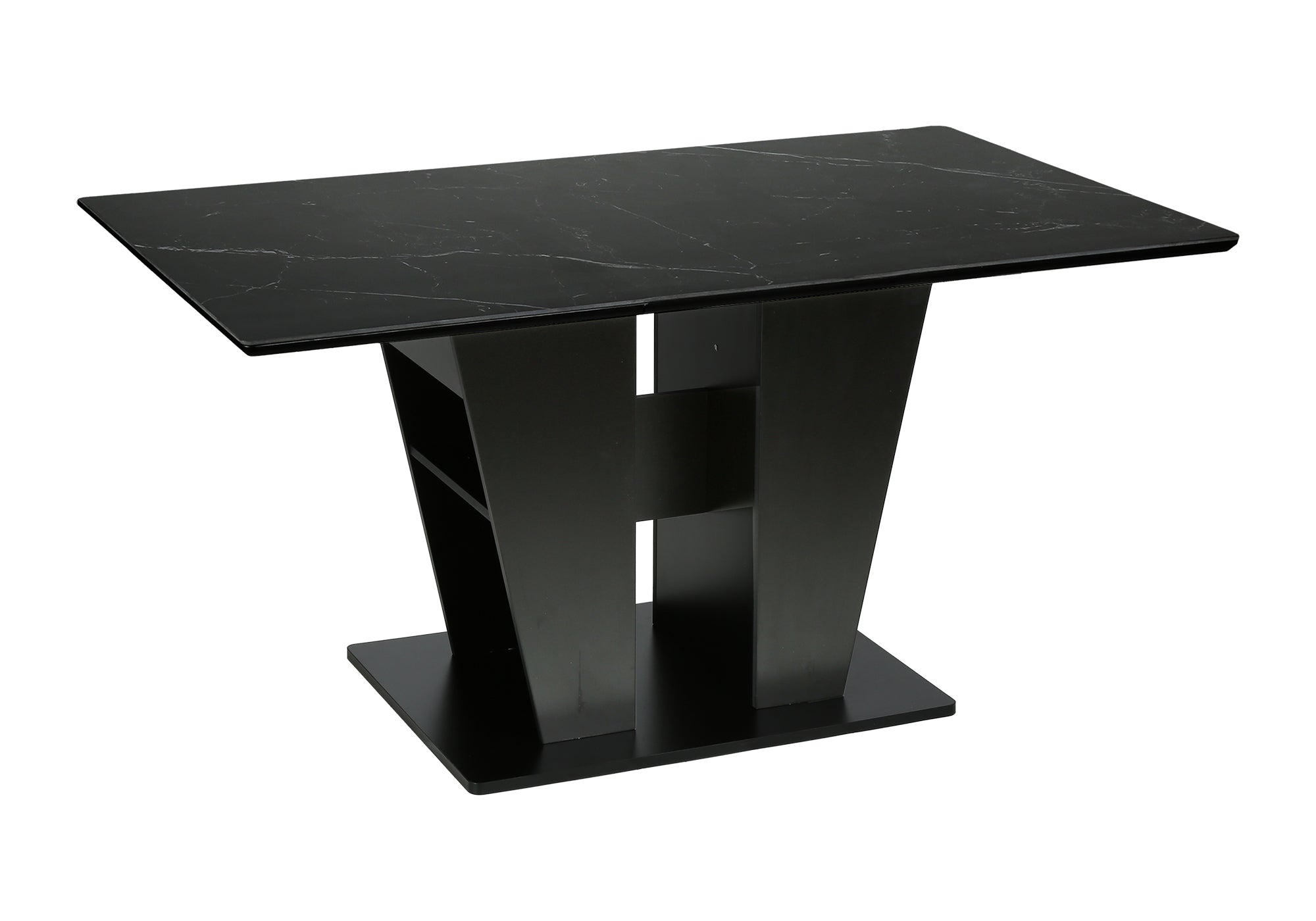 MN-D581129    Dining Table, 60" Rectangular, Sintered Stone Top, Dining Room, Kitchen, Dark Grey Stone, Black Laminate, Contemporary, Modern