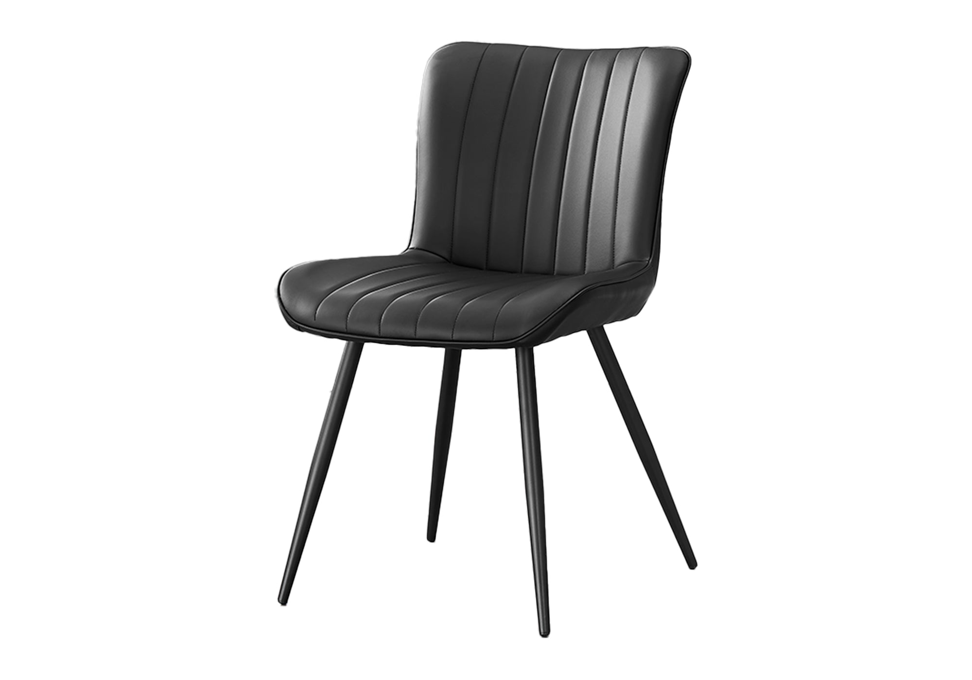 MN-591130    Dining Chair, 33" Height, Dining Room, Kitchen, Upholstered, Side, Set Of 2, Black Leather Look, Black Metal, Contemporary